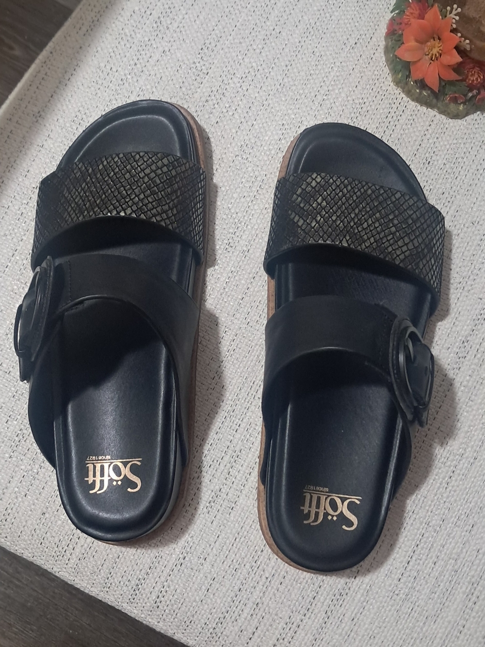 Sofft Girls' Black Slide Sandals with Decorative Buckle
